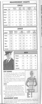 costume size charts