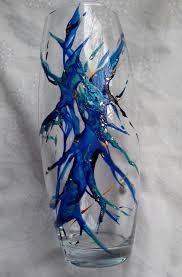 Vase Haut Peint Style Murano Bleu Roi Et Turquoise Feuilles D Or Vase Bleu Et Or Vase Grand Vase Bleu Murano Peinture Sur Verre De La Bo Vase Glass Vase Roi Et