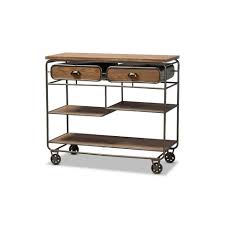 Cost plus world market goes retro mid century living. 2 Drawer Grant Vintage Rustic Industrial Wood And Metal Kitchen Cart Brown Black Baxton Studio Target