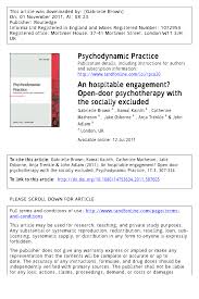 Pdf An Hospitable Engagement Open Door Psychotherapy With