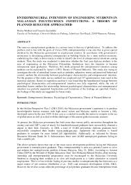 Centre for economic research, malaysian business council).google scholar. Pdf Entrepreneurial Intention Of Engineering Students In Malaysian Polytechnics Institutions A Theory Of Planned Behavior Approached Rozita Mokhtar And Yuserrie Zainuddin Academia Edu