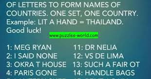 Do you think you know the top country songs? Form Names Of Countries Puzzle Puzzles World