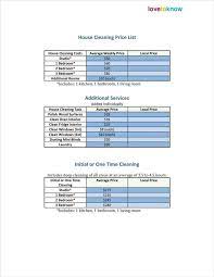 39 Price List Examples House Cleaning Cost House Cleaning Prices Price List Template