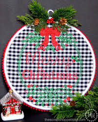 If you have left over floss lying around you can use that too (ex: Merry Christmas Embroidery Hoop The Scrap Shoppe