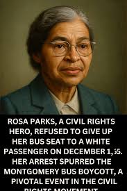On December 1, 1955, in Montgomery, Alabama, Rosa Parks, a quiet but  resolute African American seamstress, made history when she refused to give  up her bus seat to a white passenger as
