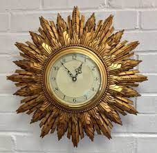Maybe you would like to learn more about one of these? Vintage Art Deco 1930s Smiths Sunburst Sunray Gesso Gilt Wall Clock Battery Fwo Sunburst Clock Clock Wall Clock Crystal