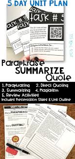 Paraphrasing Summarizing Quoting Plagiarism Unit Academic Essay Writing Teaching Writing Academic Writing