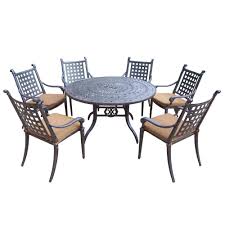 Light brown round metal outdoor side table. Oakland Living Cast Aluminum 7 Piece Round Patio Dining Set With Sunbrella Cushions Hd7805 7800 13 D54 Mc The Home Depot