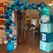 Balloon Garland Diy Kit Blue Silver Chrome Confetti Etsy Baby Shower Garland Baby Shower Balloons Baby Shower Diy