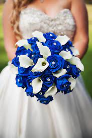 These are the closest thing on the market to fresh flowers and put amongst a fresh bouquet would not be noticed as artificial. Royal Blue Bridal Bouquet