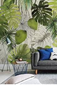 Southeast Asia Handpainted Watercolor Banan Leaves Wall Mural Sketch Tropical Plants Wall Mural Living Or Dinning Room Bedroom Wallpaper En Anglais Peinture Murale Idees Murales Papier Peint Tropical