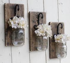 Rustic Farmhouse Wood Wall Decor 3 Individual Hanging Mason Jars Candle Sconce Made To Farmhouse Wall Decor Hanging Mason Jars Rustic Farmhouse Decor