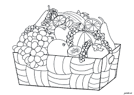 Coloring pages for kids fruits and vegetables coloring. Basket Of Fruits Flowers Adult Coloring Pages