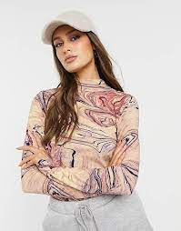 Maison Scotch High Neck Long Sleeve Top In Marble Print Asos