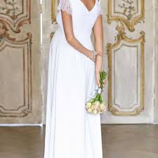 Long lace v neck maternity bridal gown. The 15 Best Maternity Wedding Dresses For Every Bridal Style