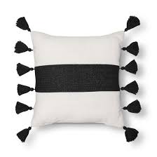 Black And White Throw With Tassels Make An Impact On Your Sofa With The Threshold Striped Tassel Pillow In Black This Square Accent Pillow Uses Bold Swaths O Pillows Blue Pillows Target Pillows