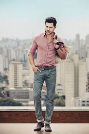 Men S Pink Long Sleeve Shirt Grey Jeans Dark Brown Leather Oxford Shoes Brown Leather Belt Mens Fashion Casual Mens Outfits Pink Long Sleeve Shirt