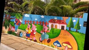Educational Wall Painting For Primary School Govt School Wall Paintin Wall Painting Painted Brick Walls School Painting