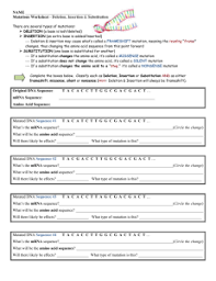 Whether a mutation causes disease depends on multiple factors, including the mutation's location in the genome, the type of cell in which it is located, and how early in life it occurs. Mutations Worksheet