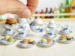 1 12 Miniature Dollhouse Food Blue White Porcelain Tea Set Miniature Tea Cup Tea Pot Dolls High Tea Fake Food Cupcakes Bjd Dolls Food Mini Tea Set Miniature Dollhouse Food Miniature Tea Set