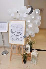 Elegant White Moon Star Baptism Party Kara S Party Ideas Moon Baby Shower Twinkle Twinkle Baby Shower Baby Shower Themes