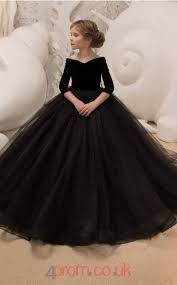 Scalloped 3 4 Length Sleeve Black Kids Prom Dresses Chk037 Kids Prom Dresses Black Kids Dress Girls Formal Dresses