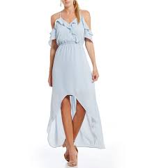 Moa Moa Cold Shoulder Surplice V Neck Ruffled High Low Maxi Dress Spring Dresses Casual Midi Ruffle Dress Halter Cocktail Dress