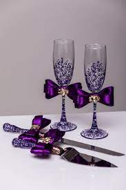 Wedding Glasses And Cake Server Set Wedding Cake Knife Purple Wedding Champagne Glasses Purple And Gold Wedding Wedding Glasses