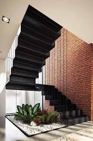 Combinacao Entre O Moderno E O Sofisticado Presente Na Escada Preta Com O Rustico Da Parede De Tijolinhos Arquitetura Em 2019 Home Decor Stairs E House De
