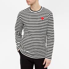 Comme Des Garcons Play Long Sleeve Heart Logo Stripe Tee Black White End