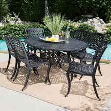Noble House Carysfort Black 7 Piece Aluminum Outdoor Dining Set Comfortable Outdoor Furniture Outdoor Dining Set Noble House