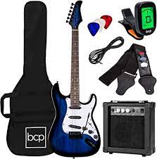 Want to know which best electric guitar for beginners? Amazon Com Best Choice Products 39in Full Size Beginner Electric Guitar Starter Kit W Case Strap 10w Amp Strings Pick Tremolo Bar Hollywood Blue Musical Instruments