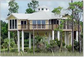 Some beach home designs may be elevated/raised on pilings or stilts to accommodate flood zones while others may be on crawl space or slab foundations for lots with higher elevations. Piling Pier Stilt Houses Hurricane Coastal Home Plans