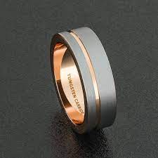 Mens Wedding Band 8mm White Tungsten Ring Brushed With Rose Gold Side Groove Flat Edge Comfort Fit Popular Mens Wedding Bands Mens Wedding Rings Rings For Men