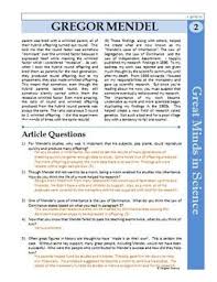 Gregor Mendel Great Minds In Science Article 2 Science Literacy Sub Plan Science Articles Science Literacy Science