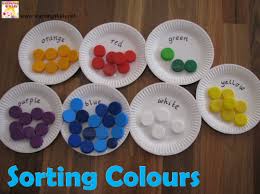 Sorting Colours With Bottle Tops Sorting Colors Color Activities Preschool Colors