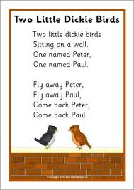 Bird Bird Bird Bird Is The Word Lyrics Two Little Dickie Birds Rhyme Sheet Sb10961 Nursery Rhymes Lyrics Nursery Rhymes Songs Rhymes Lyrics