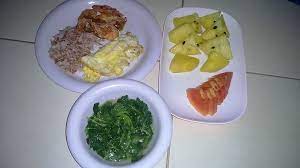 Menu Sahur Hari Ke 7 Nasi Beras Merah Telur Ceplok Udang Goreng Sayur Bening Bayam Bayam Sayuran Nasi