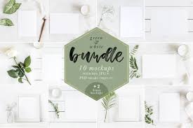 Download Green White Mockups Bundle 2 Bonus In Stationery Mockups On Yellow Images Creative Store PSD Mockup Templates