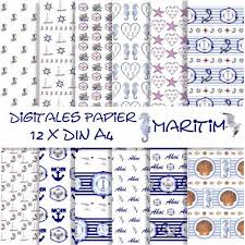 Wimpelkette vorlage zum ausdrucken einladung hochzeit wimpelkette. Scrapbooking Papier Maritim Blautone 12 Seiten Zum