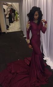 Black And Gold Long Sleeve Prom Dress 2017 High Neck Prom Dresses Long Sleeves Gold Appliques Maroon Mermaid Evening Gowns Prom Girl Dresses Prom Dresses Long Mermaid Prom Dresses Long With Sleeves