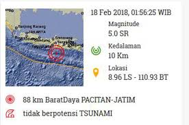 Kedalaman sumbernya atau hiposentrum terukur sejauh 41 kilometer. Pacitan Digoyang Gempa 5 Sr Tak Berpotensi Tsunami Radarcirebon Com