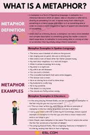Metaphor Definition And Examples Of Metaphor In Spoken Language Literature 7 E S L In 2020 English Vocabulary Words Language And Literature Learn English Vocabulary