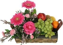 Maybe you would like to learn more about one of these? Add Some Deep Purple Grapes Instead Of The Green Fruit Flower Basket Floral Arrangements Flower Arrangements Diy