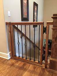 Custom Dog Gate Built To Match Our Existing Stair Railing Made From 2x2 Maple 211 Provincial Stain B Diy Dog Gate Baby Gate For Stairs Dog Gates For Stairs