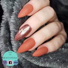 Matte Burnt Orange And Glitter Full Cover False Nails Etsy In 2020 Orange Nail Designs Fall Acrylic Nails Orange Acrylic Nails