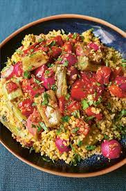 Spiced Bulgur Wheat With Roast Vegetables Nigella S Recipes Nigella Lawson Bulgur Roasted Vegetables Recipes