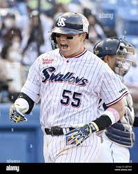 Tokyo, Japan. 04th June, 2022. Munetaka Murakami of the Yakult Swallows  reacts after hitting a two-run home run in the sixth inning of an  interleague baseball game against the Seibu Lions on