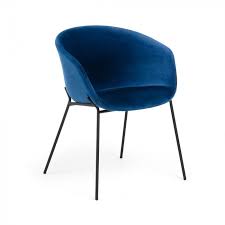 Chaise Avec Accoudoirs Yvette Velours Bleu Pieds Acier Noir Chaise Accoudoir Velours Bleu Chaise