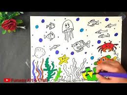 Find more coloring pages online for kids and adults of cute cartoon gold fish coloring pages to print. Draw Aquatic Animals Using Brush Pens Brush Pen Drawing And Painting Wow Art Drawing Challenge Youtub Aquarium Drawing Drawing For Kids Drawing Challenge